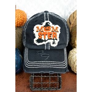 MOMSTER Distressed Black Halloween Baseball Cap